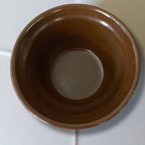 Stoneware Kitchen Mixing Bowl Vintage Brown Ribbed Design 7” - Picture 2 of 4